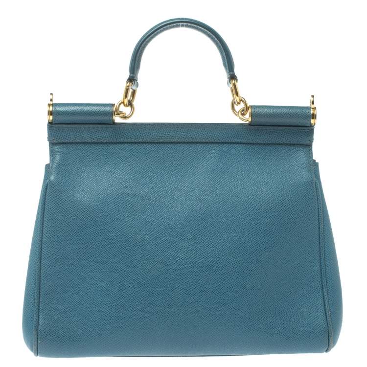 Pre Owned Dolce & Gabbana Blue Leather Medium Miss Sicily Top Handle Bag