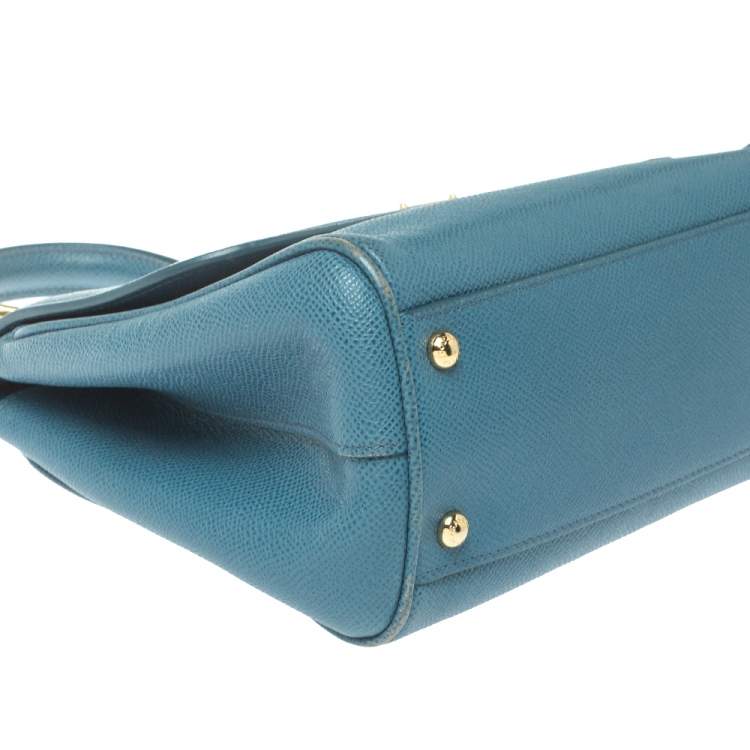 Pre Owned Dolce & Gabbana Blue Leather Medium Miss Sicily Top Handle Bag