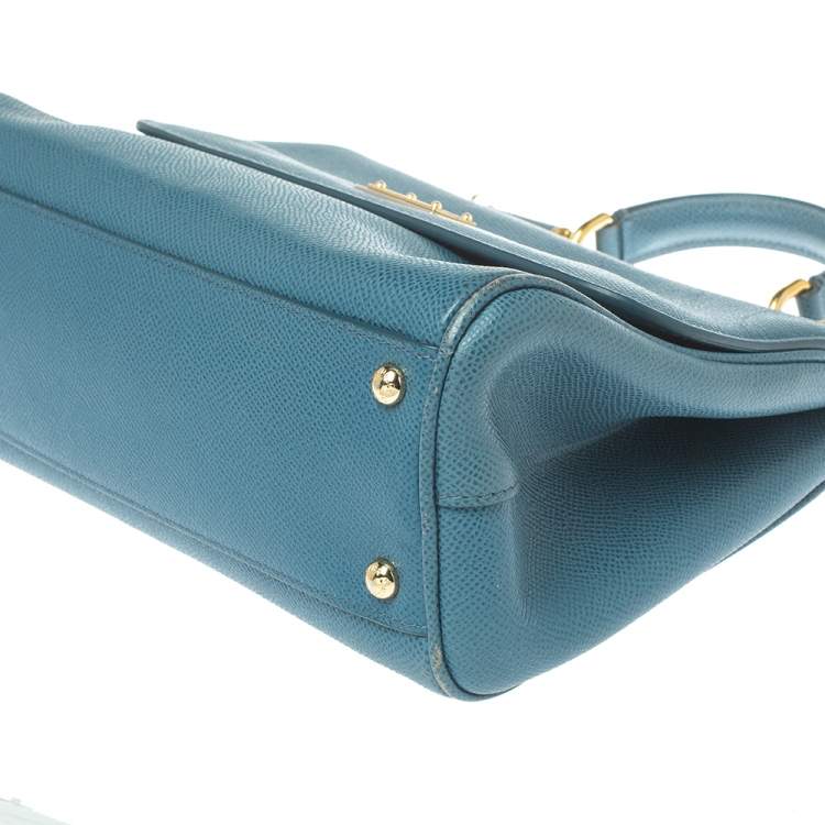 Pre Owned Dolce & Gabbana Blue Leather Medium Miss Sicily Top Handle Bag