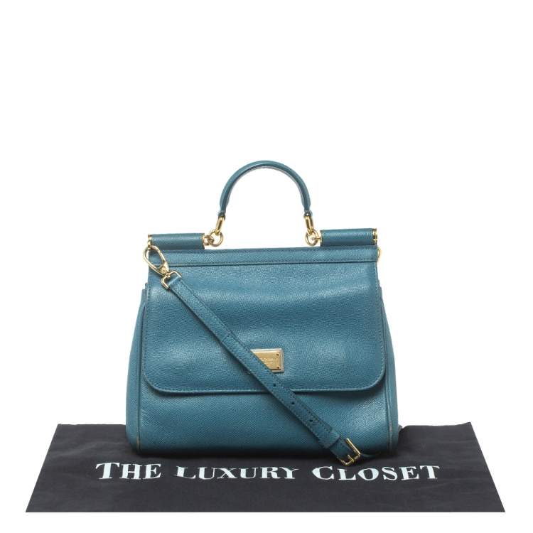 Pre Owned Dolce & Gabbana Blue Leather Medium Miss Sicily Top Handle Bag