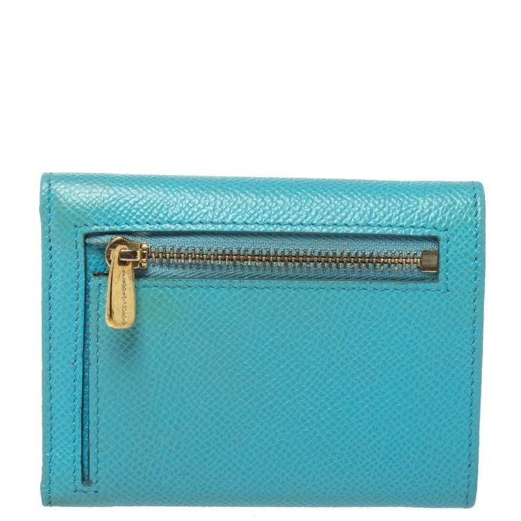 Pre Owned Dolce & Gabbana Light Blue Leather Trifold Compact Wallet 