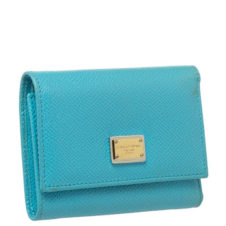 Pre Owned Dolce & Gabbana Light Blue Leather Trifold Compact Wallet 