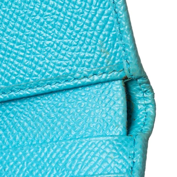 Pre Owned Dolce & Gabbana Light Blue Leather Trifold Compact Wallet 