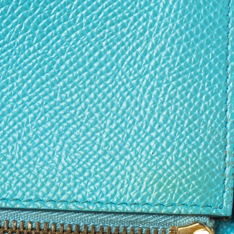 Pre Owned Dolce & Gabbana Light Blue Leather Trifold Compact Wallet 