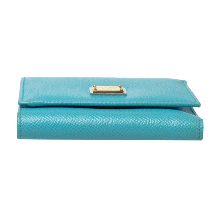 Pre Owned Dolce & Gabbana Light Blue Leather Trifold Compact Wallet 