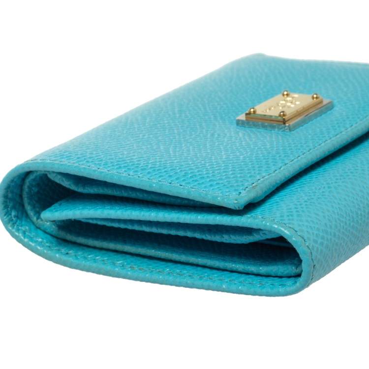 Pre Owned Dolce & Gabbana Light Blue Leather Trifold Compact Wallet 