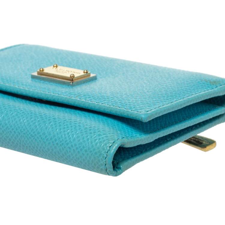 Pre Owned Dolce & Gabbana Light Blue Leather Trifold Compact Wallet 