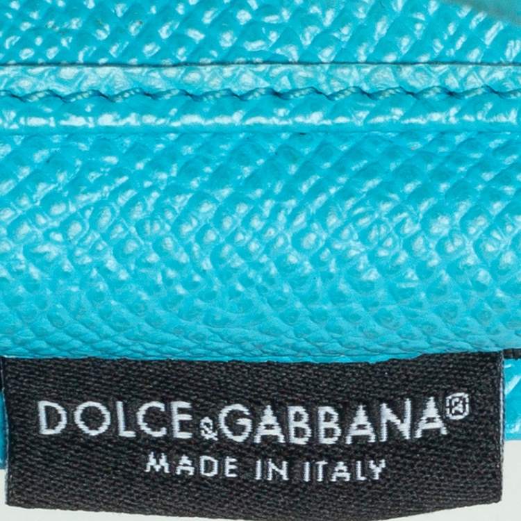 Pre Owned Dolce & Gabbana Light Blue Leather Trifold Compact Wallet 