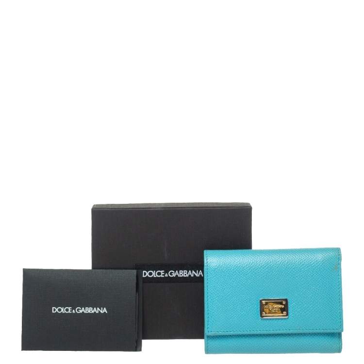Pre Owned Dolce & Gabbana Light Blue Leather Trifold Compact Wallet 