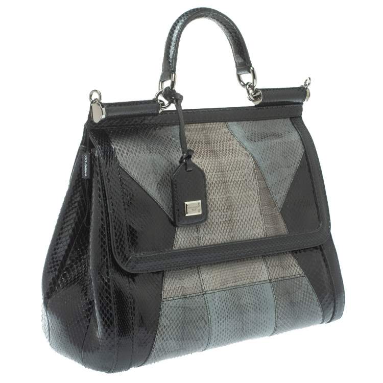 Pre Owned Dolce & Gabbana Colorblock Snakeskin Large Miss Sicily Top Handle Bag