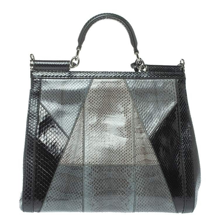 Pre Owned Dolce & Gabbana Colorblock Snakeskin Large Miss Sicily Top Handle Bag