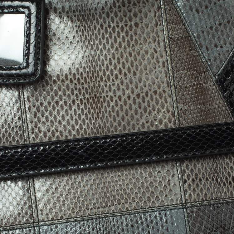 Pre Owned Dolce & Gabbana Colorblock Snakeskin Large Miss Sicily Top Handle Bag