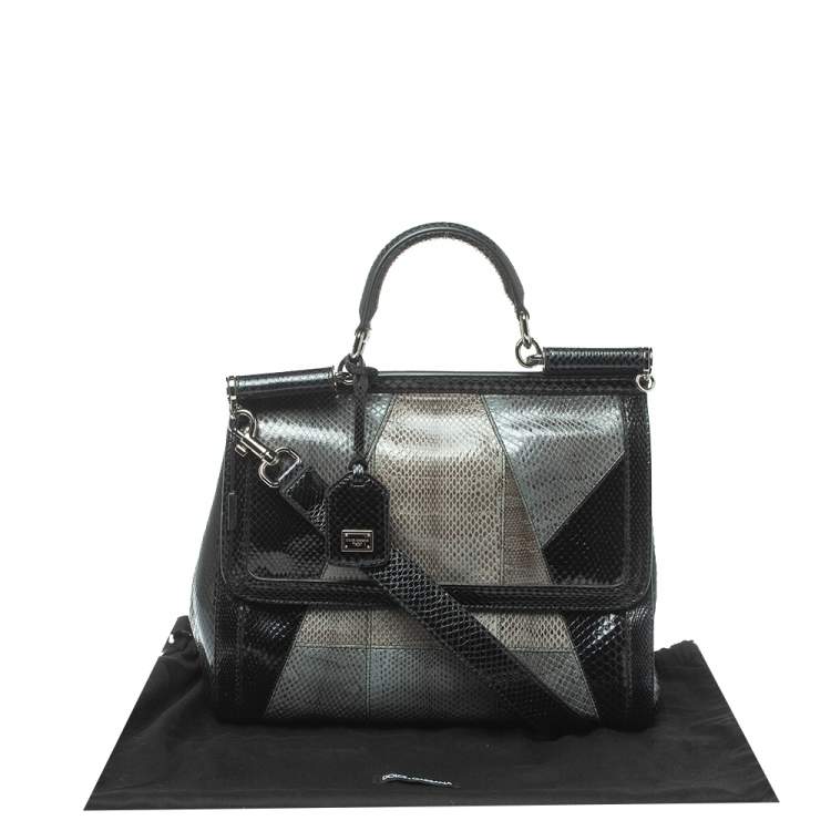 Pre Owned Dolce & Gabbana Colorblock Snakeskin Large Miss Sicily Top Handle Bag