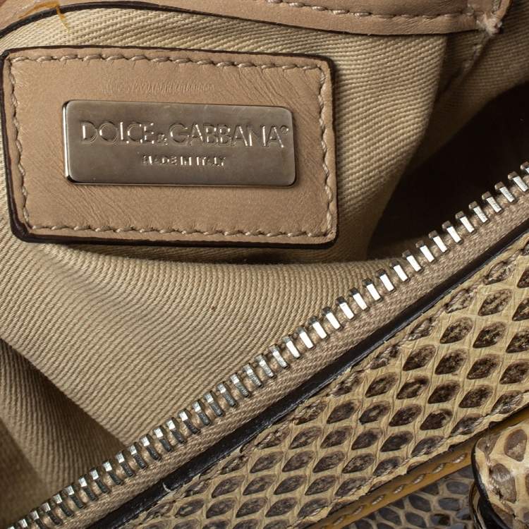 Pre Owned Dolce & Gabbana Cream/Beige Snakeskin and Patent Leather Miss Romantique Pocket Satchel