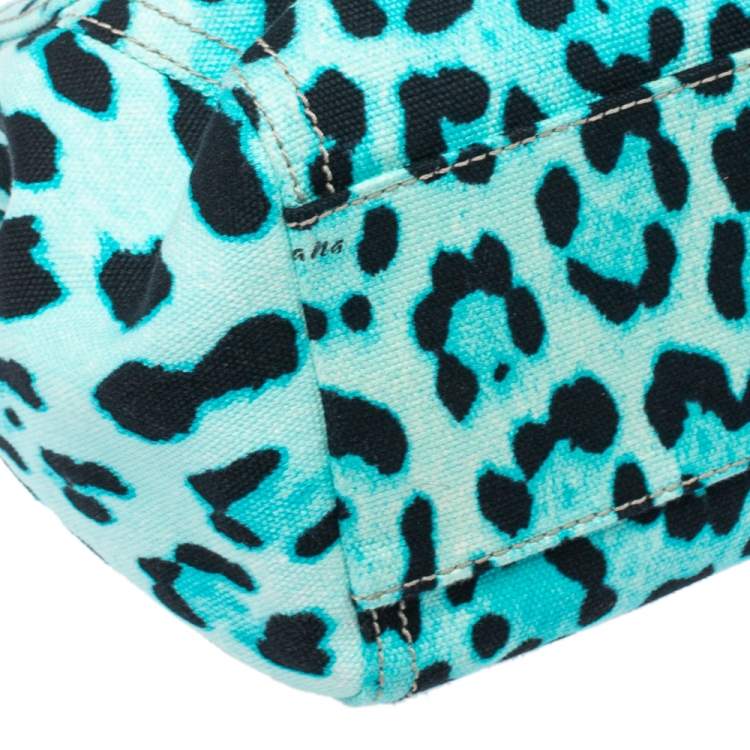 Pre Owned Dolce & Gabbana Blue Leopard Print Canvas Large Miss Sicily Top Handle Bag