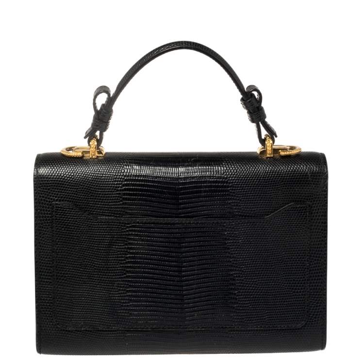 Pre Owned Dolce & Gabbana Black Lizard Embossed Leather Lucia Top Handle Bag