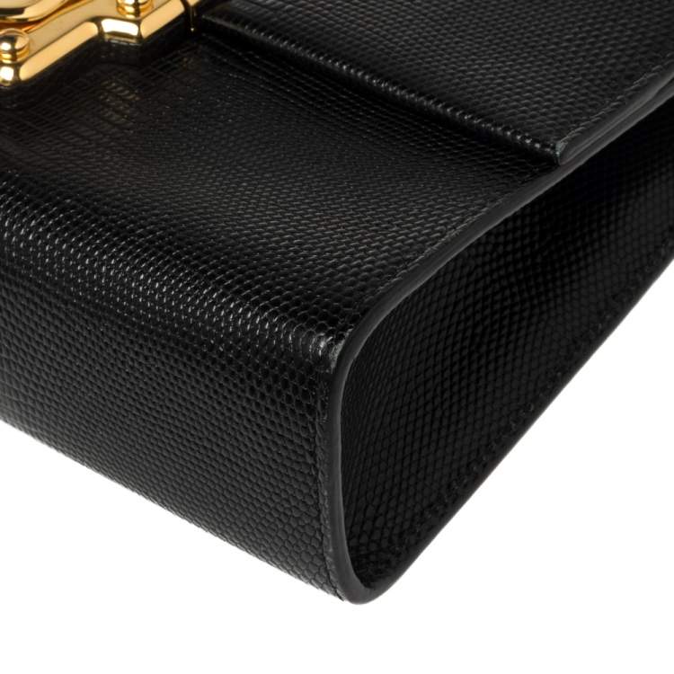 Pre Owned Dolce & Gabbana Black Lizard Embossed Leather Lucia Top Handle Bag