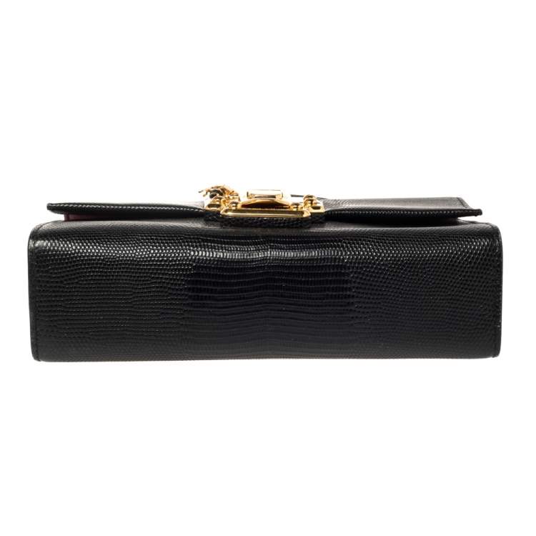 Pre Owned Dolce & Gabbana Black Lizard Embossed Leather Lucia Top Handle Bag