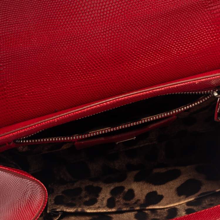 Pre Owned Dolce & Gabbana Red Lizard Embossed Leather Medium Miss Monica Top Handle Bag