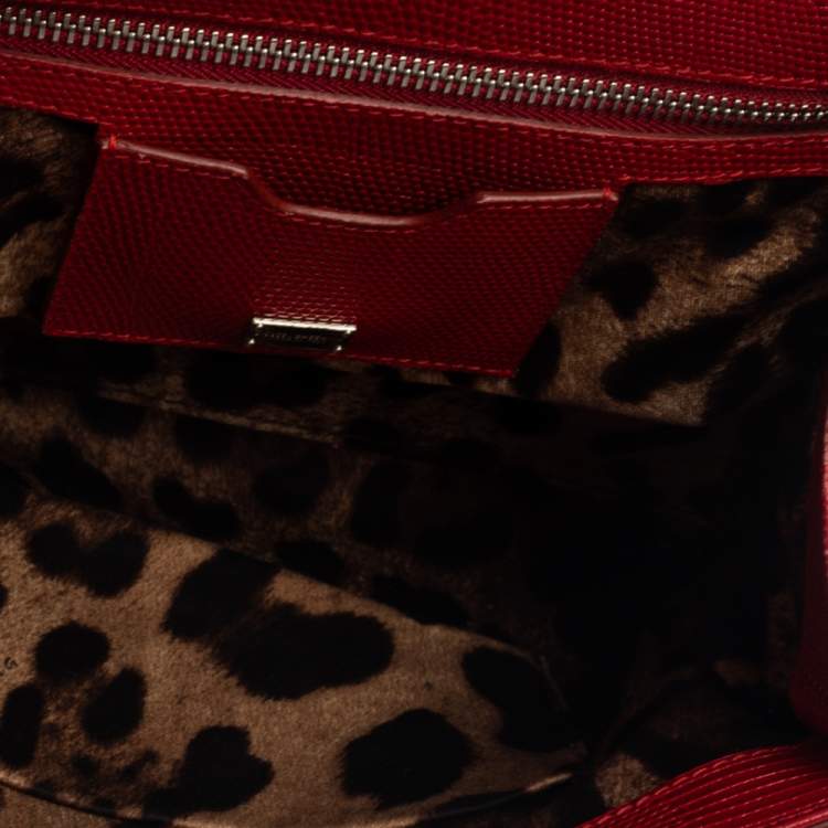 Pre Owned Dolce & Gabbana Red Lizard Embossed Leather Medium Miss Monica Top Handle Bag