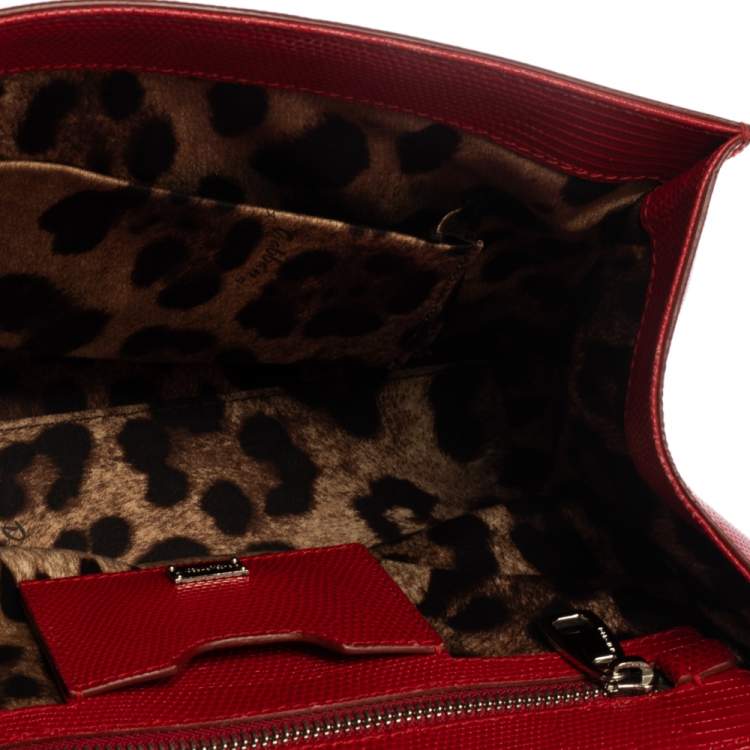 Pre Owned Dolce & Gabbana Red Lizard Embossed Leather Medium Miss Monica Top Handle Bag