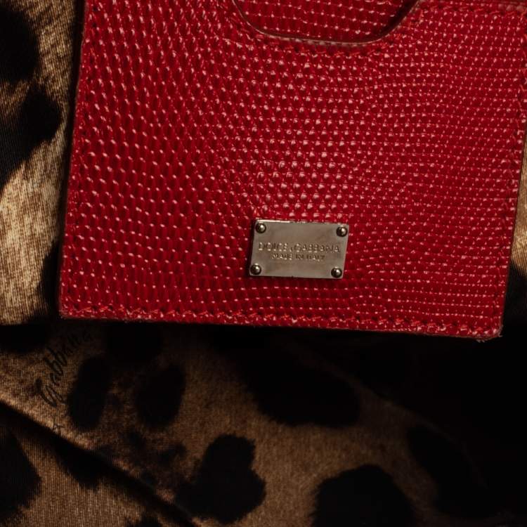 Pre Owned Dolce & Gabbana Red Lizard Embossed Leather Medium Miss Monica Top Handle Bag