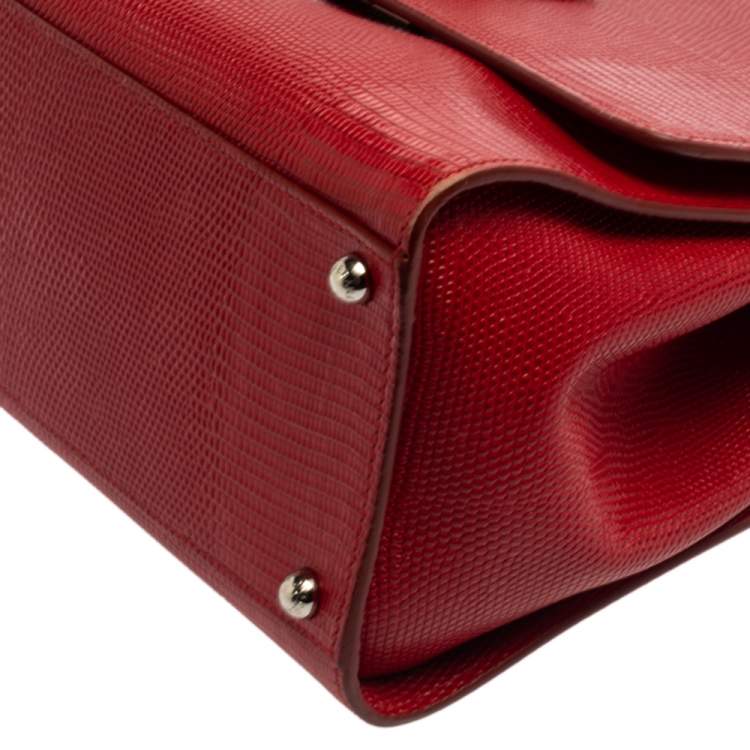 Pre Owned Dolce & Gabbana Red Lizard Embossed Leather Medium Miss Monica Top Handle Bag
