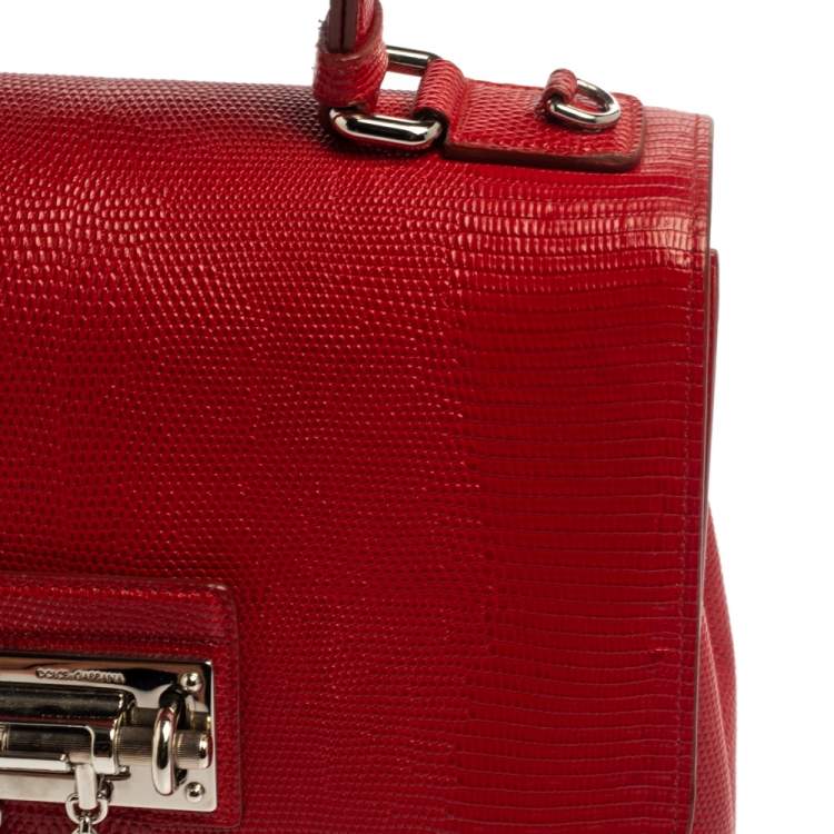 Pre Owned Dolce & Gabbana Red Lizard Embossed Leather Medium Miss Monica Top Handle Bag