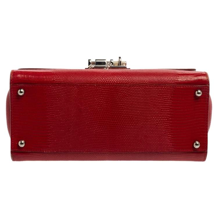 Pre Owned Dolce & Gabbana Red Lizard Embossed Leather Medium Miss Monica Top Handle Bag