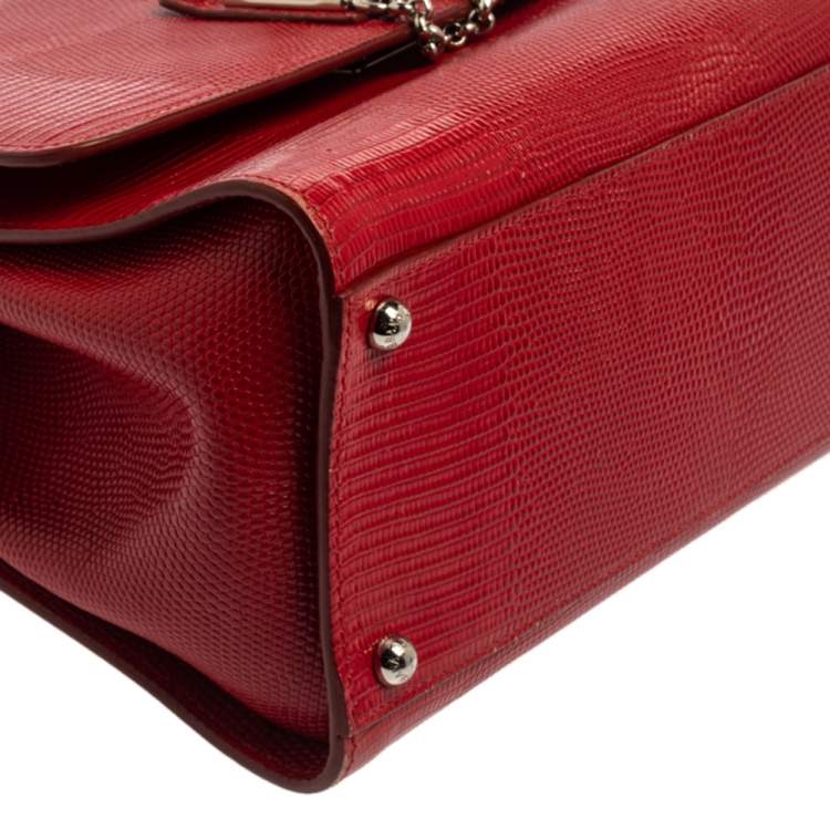 Pre Owned Dolce & Gabbana Red Lizard Embossed Leather Medium Miss Monica Top Handle Bag