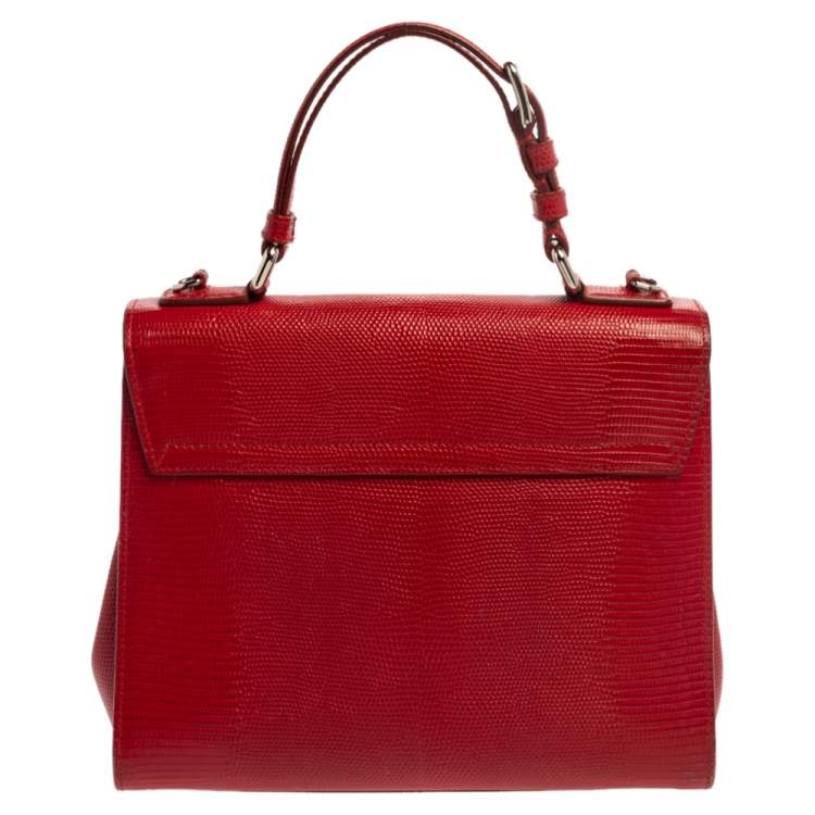 Pre Owned Dolce & Gabbana Red Lizard Embossed Leather Medium Miss Monica Top Handle Bag