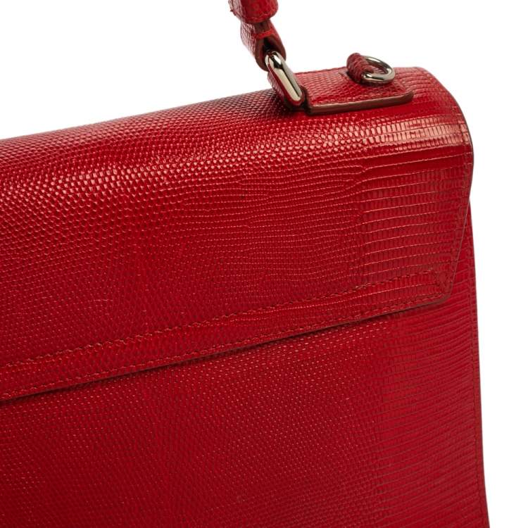 Pre Owned Dolce & Gabbana Red Lizard Embossed Leather Medium Miss Monica Top Handle Bag