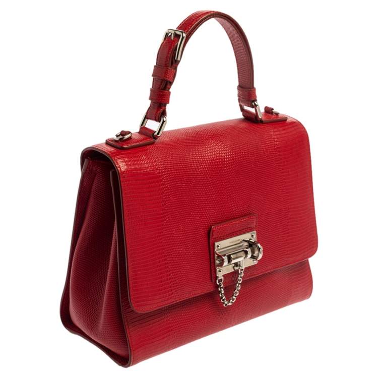 Pre Owned Dolce & Gabbana Red Lizard Embossed Leather Medium Miss Monica Top Handle Bag