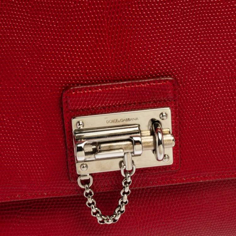 Pre Owned Dolce & Gabbana Red Lizard Embossed Leather Medium Miss Monica Top Handle Bag
