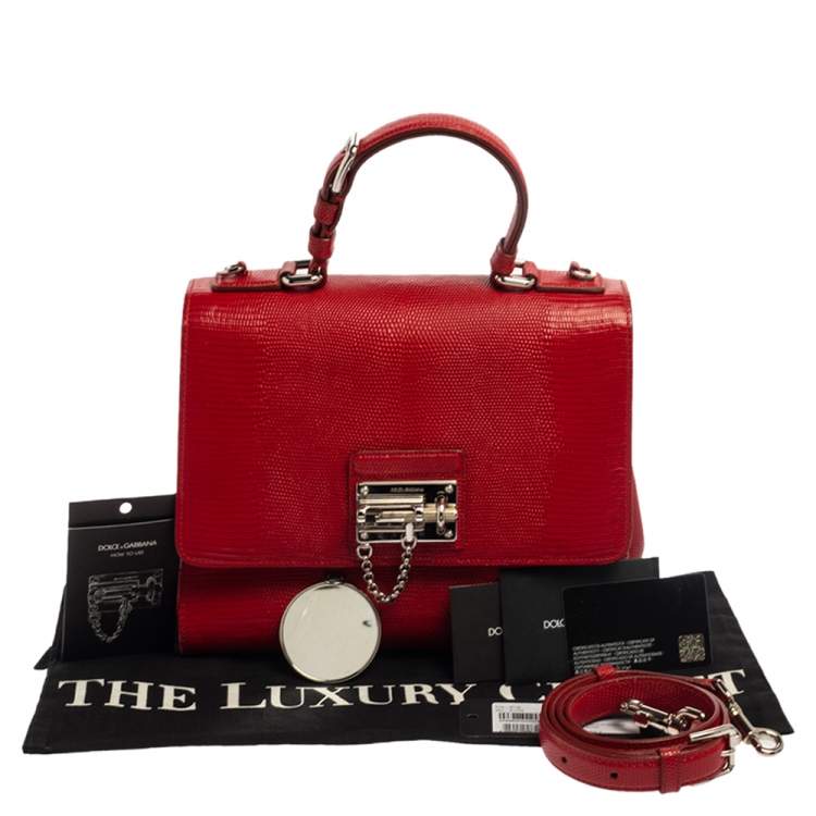 Pre Owned Dolce & Gabbana Red Lizard Embossed Leather Medium Miss Monica Top Handle Bag