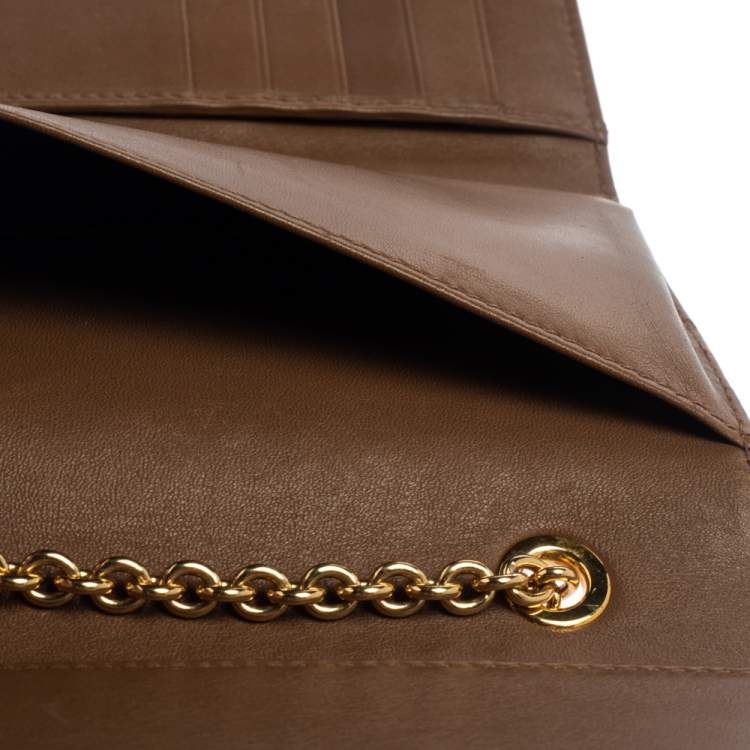 Pre Owned Dolce & Gabbana Brown Leather Trifold Wallet on Chain
