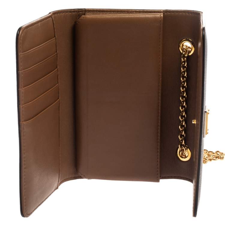 Pre Owned Dolce & Gabbana Brown Leather Trifold Wallet on Chain