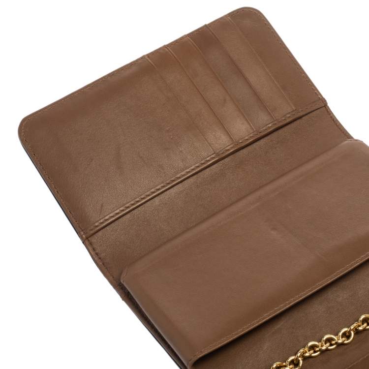 Pre Owned Dolce & Gabbana Brown Leather Trifold Wallet on Chain