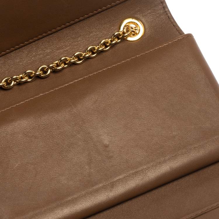 Pre Owned Dolce & Gabbana Brown Leather Trifold Wallet on Chain