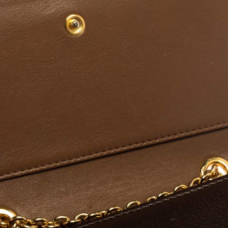 Pre Owned Dolce & Gabbana Brown Leather Trifold Wallet on Chain