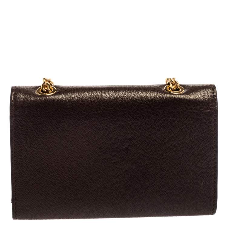 Pre Owned Dolce & Gabbana Brown Leather Trifold Wallet on Chain