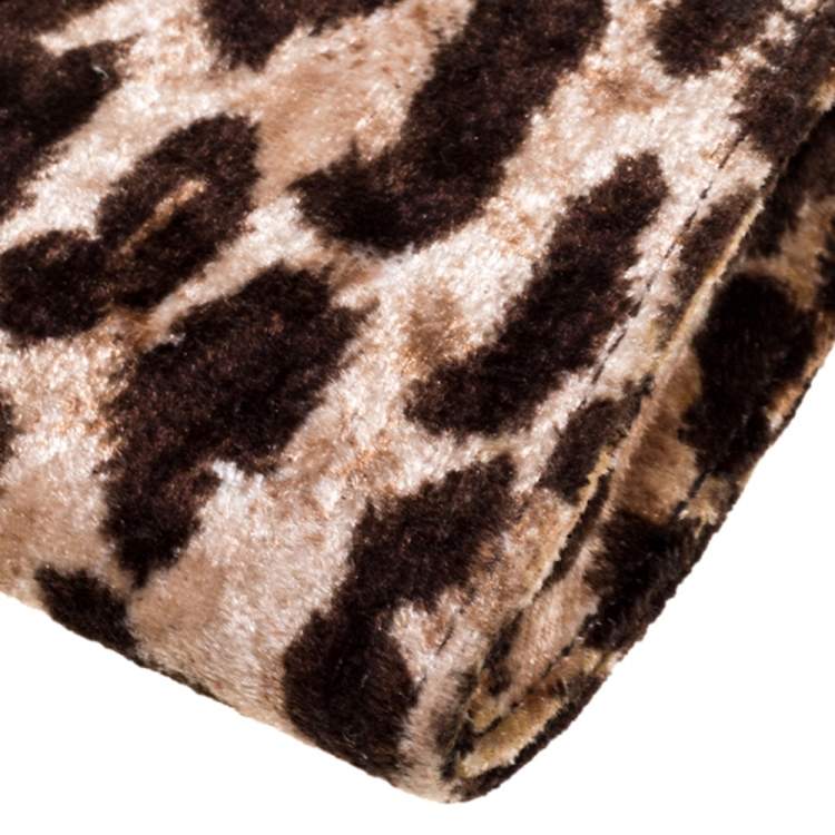 Pre Owned Dolce & Gabbana Brown Leopard Print Velvet Clutch