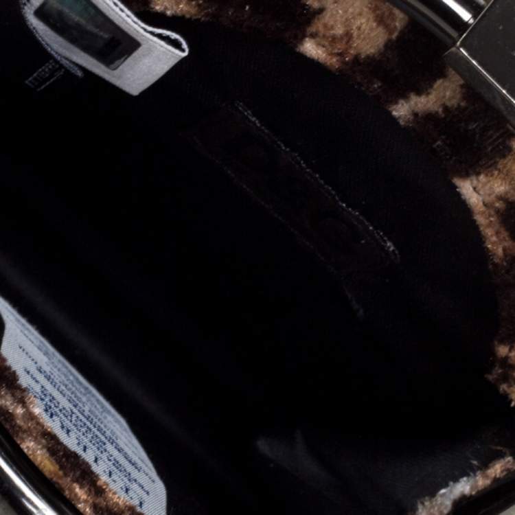 Pre Owned Dolce & Gabbana Brown Leopard Print Velvet Clutch