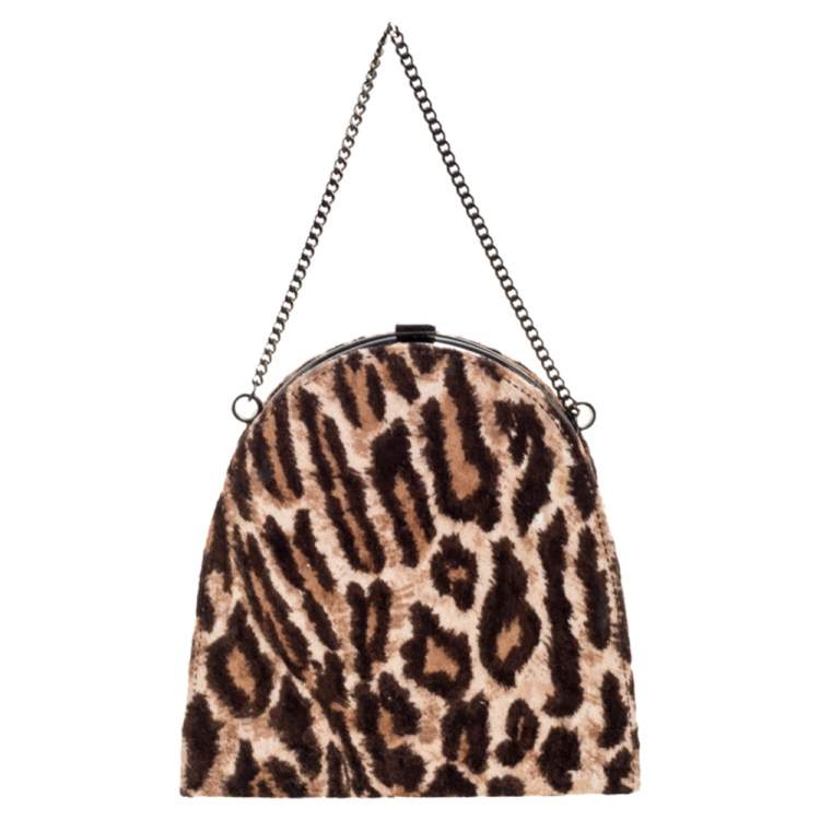 Pre Owned Dolce & Gabbana Brown Leopard Print Velvet Clutch