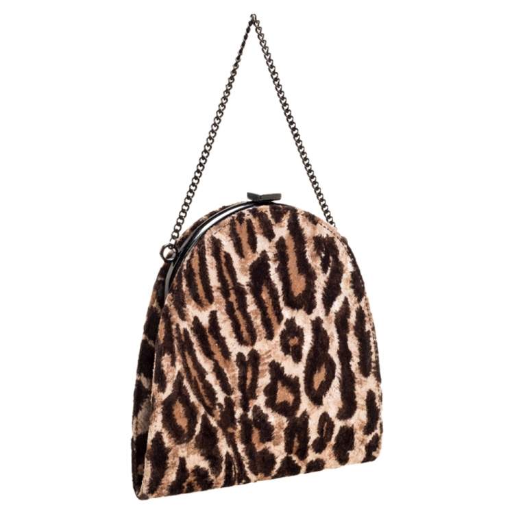 Pre Owned Dolce & Gabbana Brown Leopard Print Velvet Clutch