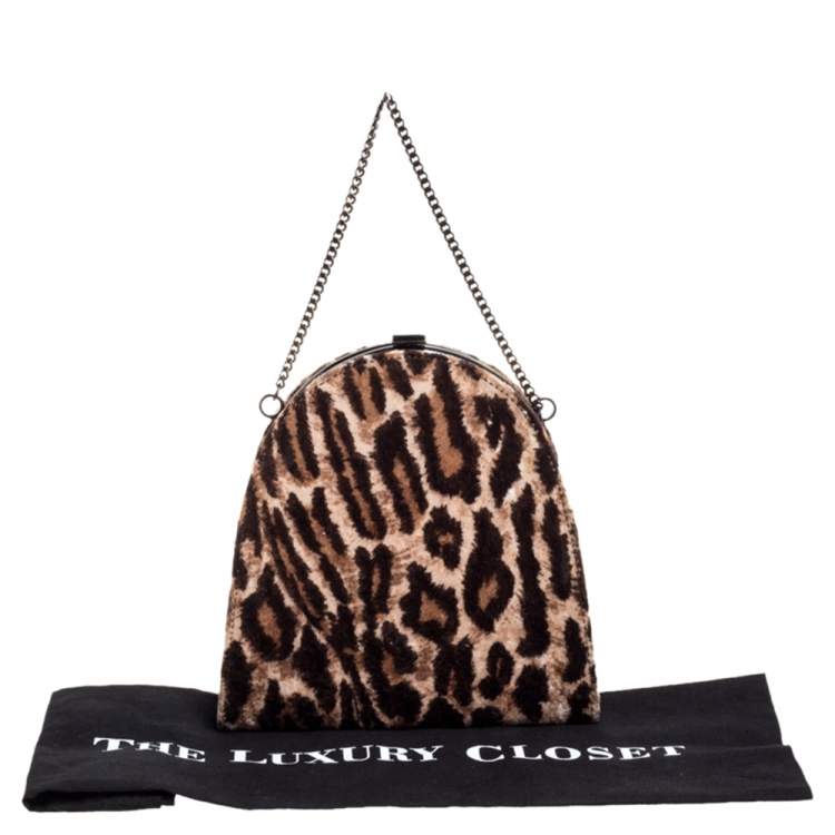 Pre Owned Dolce & Gabbana Brown Leopard Print Velvet Clutch