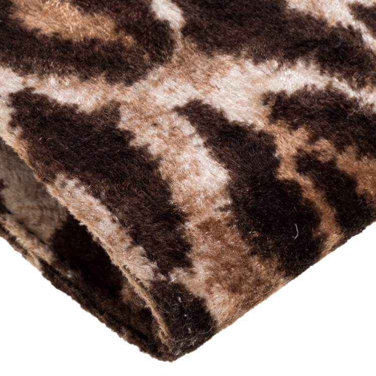 Pre Owned Dolce & Gabbana Brown Leopard Print Velvet Clutch