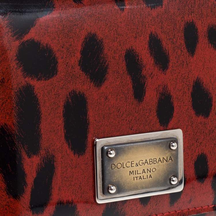 Pre Owned Dolce & Gabbana Red Leopard Print Patent Leather Trifold Wallet