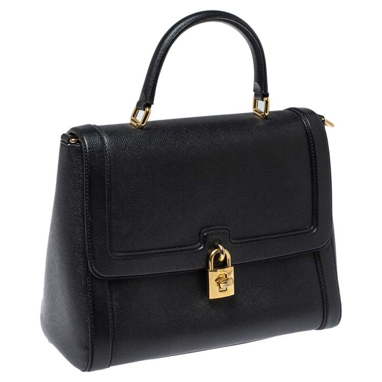 Pre Owned Dolce & Gabbana Black Leather Padlock Top Handle Bag