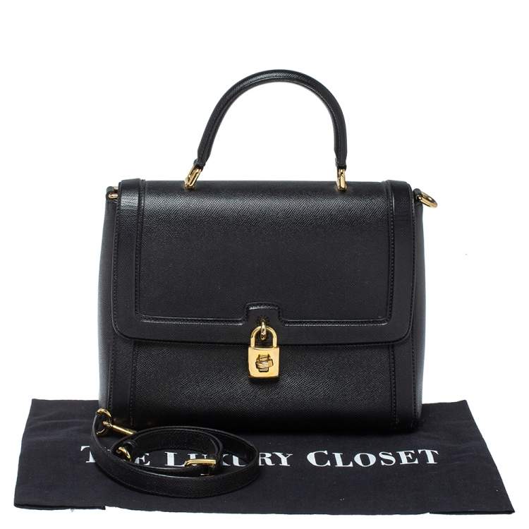 Pre Owned Dolce & Gabbana Black Leather Padlock Top Handle Bag
